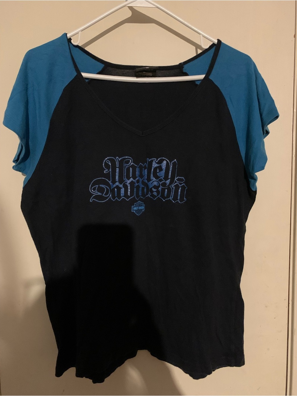Harley Davidson Savannah GA USA Made XL Blue Black Raglan Tee